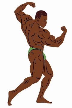 muscular bodybuilder posing green trunks clip art preview