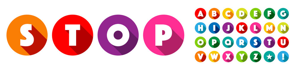 Stop + Alphabet / lettres dans cercles multicolores	