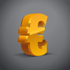 Obraz premium Yellow-Gold 3d Euro Sign. Currency symbol. Vector Illustration. Isolated on Grey Background