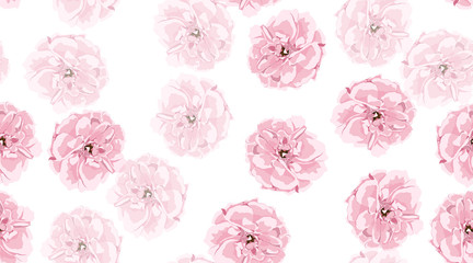 Watercolor Roses, Floral Seamless Pattern.