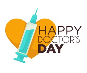 Happy doctors day isolated icon syringe and heart