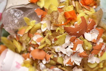 food waste and garbage top view close-up texture and background