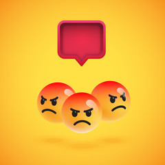 Group of high detailed yellow emoticons with a 3D speech bubble, vector illustration