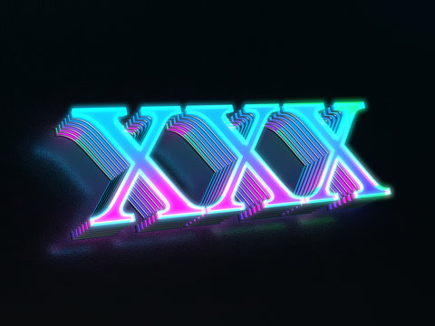 Triple X beautiful colored glass XXX text letters glowing in the dark