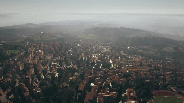 Aerial view of Perugia and surrounding landscape of Umbria, Italy