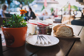 Table setting in restaurant
