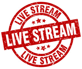 live stream round red grunge stamp