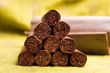 Cuban cigars on a table
