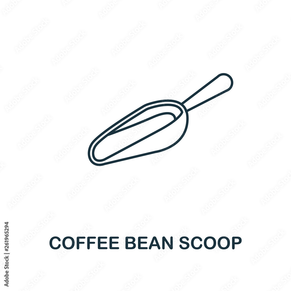 Poster coffee bean scoop icon. thin line symbol design from coffe shop icon collection. ui and ux. creative