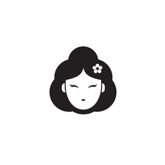 Japanese girl black icon logo design illustration