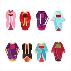 Vector Set of kimono in flat style - obrazy, fototapety, plakaty