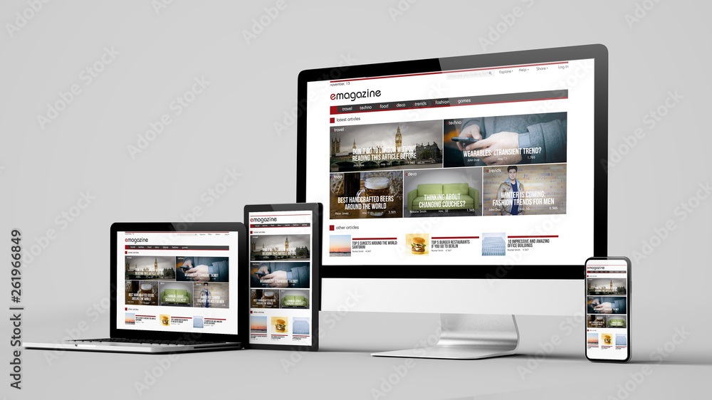 Canvas Prints responsive design website e-magazine devices collection mockup