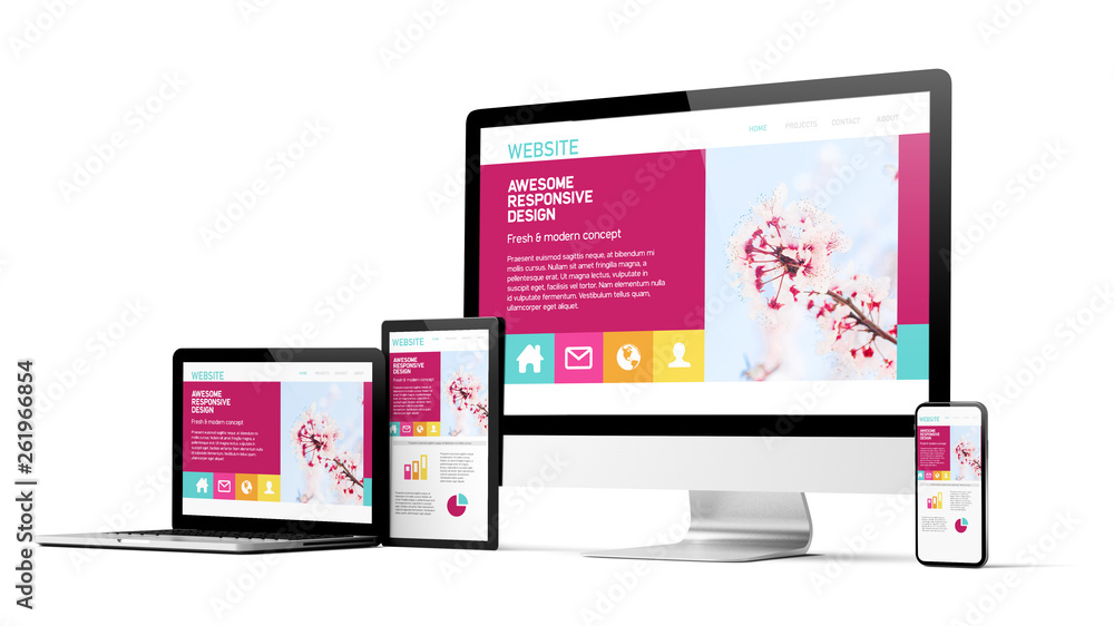 Poster responsive design website homepage devices collection mockup