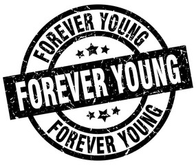 forever young round grunge black stamp