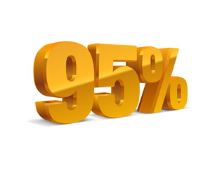 95% percent off, sale white background, golden-yellow metall object 3D. Eps10 Vector.