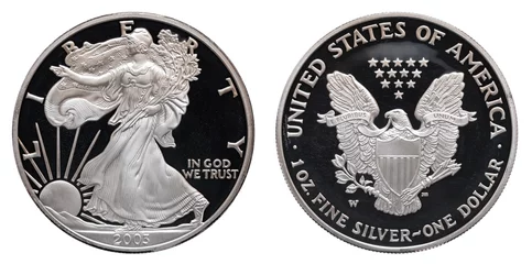 Fototapeten American silver eagle dollar isolated on white background © Matt Light