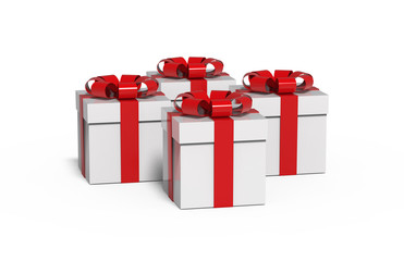 Gift box with ribbon and bow isolated on the white background, 3d illustration