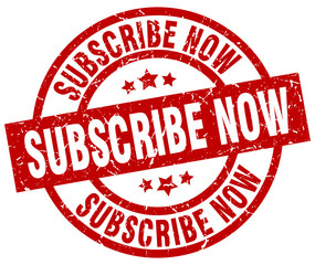 subscribe now round red grunge stamp