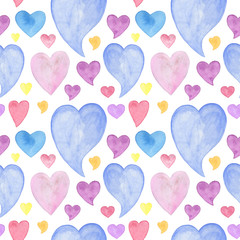 Watercolor colored hearts set