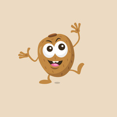 Illustration of cute happy kiwi mascot with big smile isolated on light background. Flat design style for your mascot branding.