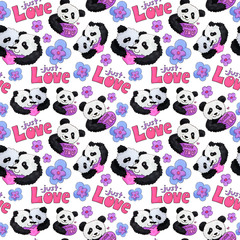 Obraz premium cute panda pattern. background for web and print purpose. marker art - valentine day