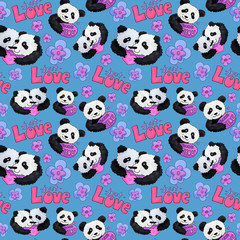 cute panda pattern. background for web and print purpose. marker art - valentine day