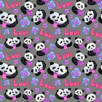 cute panda pattern. background for web and print purpose. marker art - valentine day