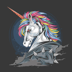 UNICORN PUNK JACKET FULL COLOUR HAIR MOHAWK VECTOR