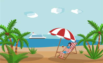 Girl on the beach, in a lounge chair on the beach