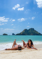 Fototapeta na wymiar Two women enjoying their holidays on a transat