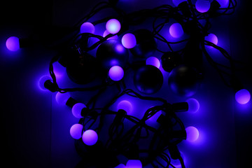 Christmas decoration, blue lights of garland