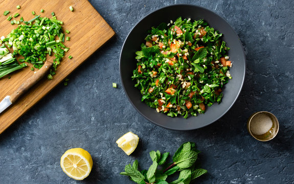 Bowl summer salad tabouli top view