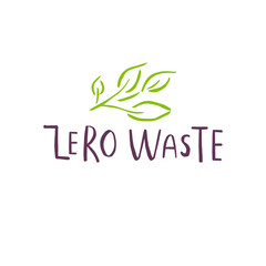 Hand drawn Zero waste logo or sign. Eco badge, tag for shopping, no plastic market, products packaging, ad