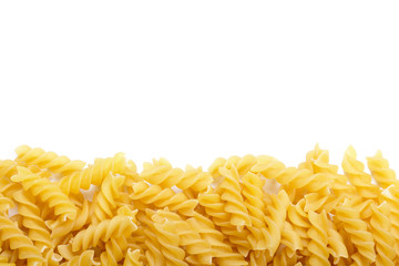 pasta rigatoni on white background with copy space