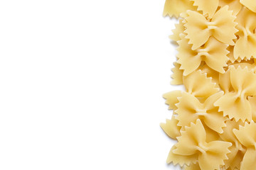 Farfalle Italian pasta isolated on white background.