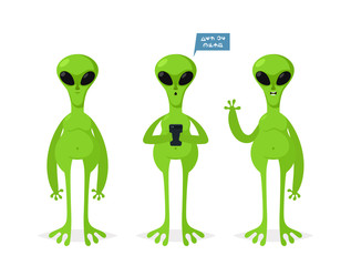 Cute Aliens. Cartoon Style. Vector Illustration