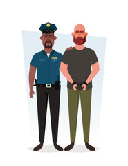 Policeman Arresting a Criminal. Cartoon Style. Vector Illustration