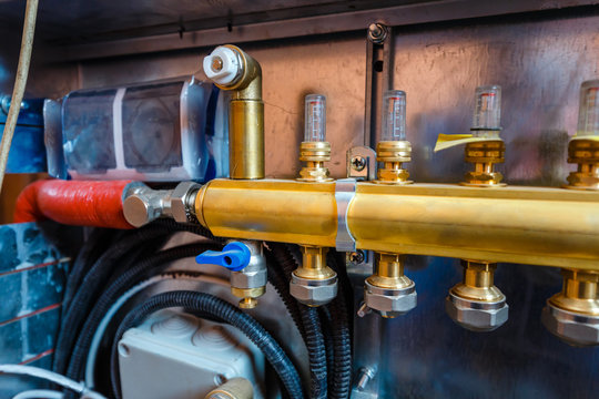  Close up on water floor heating system interior