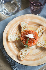 Salmon tartare with fresh cucumber