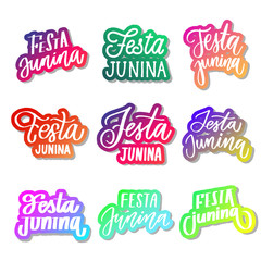 festa junina - set of gradient stickers and labels vector.