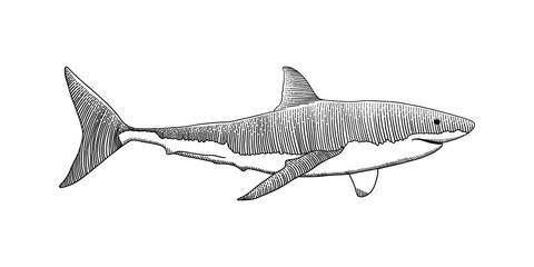 Great white shark hand drawing vintage engraving illustration