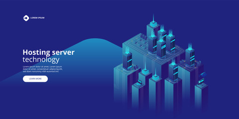 High detailed isometric vector illustration. Hosting server technology
