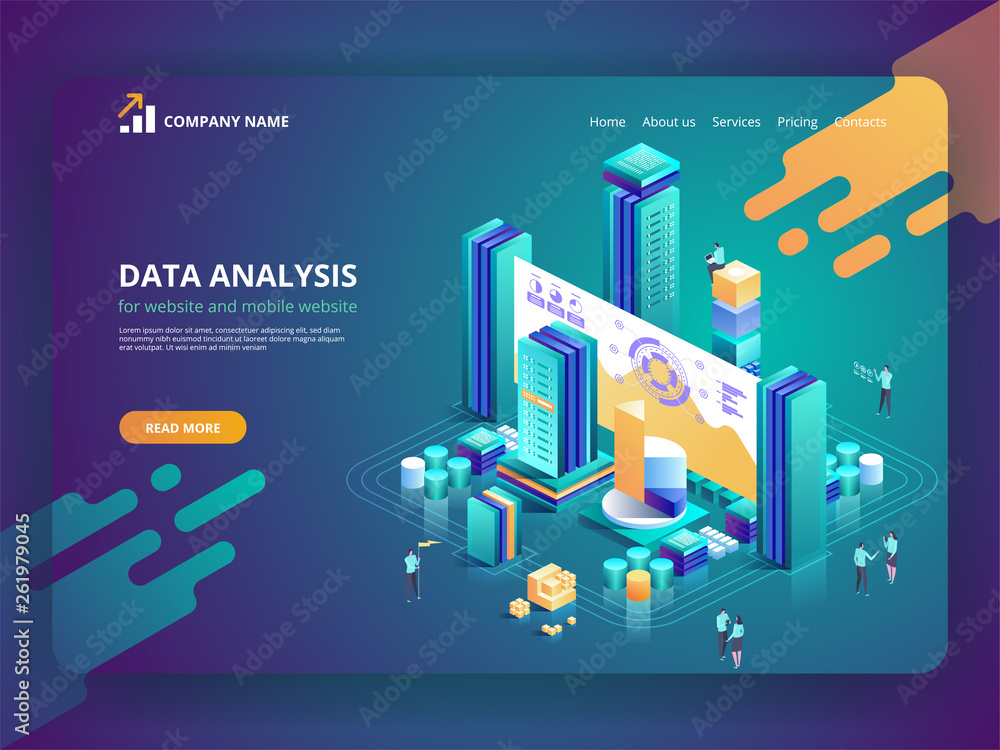 Poster data analysis for website and mobile website. isometric vector concept illustration