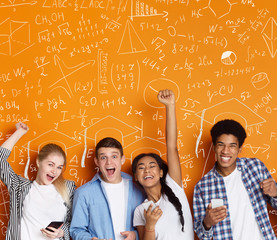Students on background with hand drawings formulas