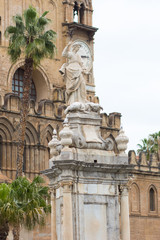 statue of Santa Rosalia on the square in front of palermo cathedral