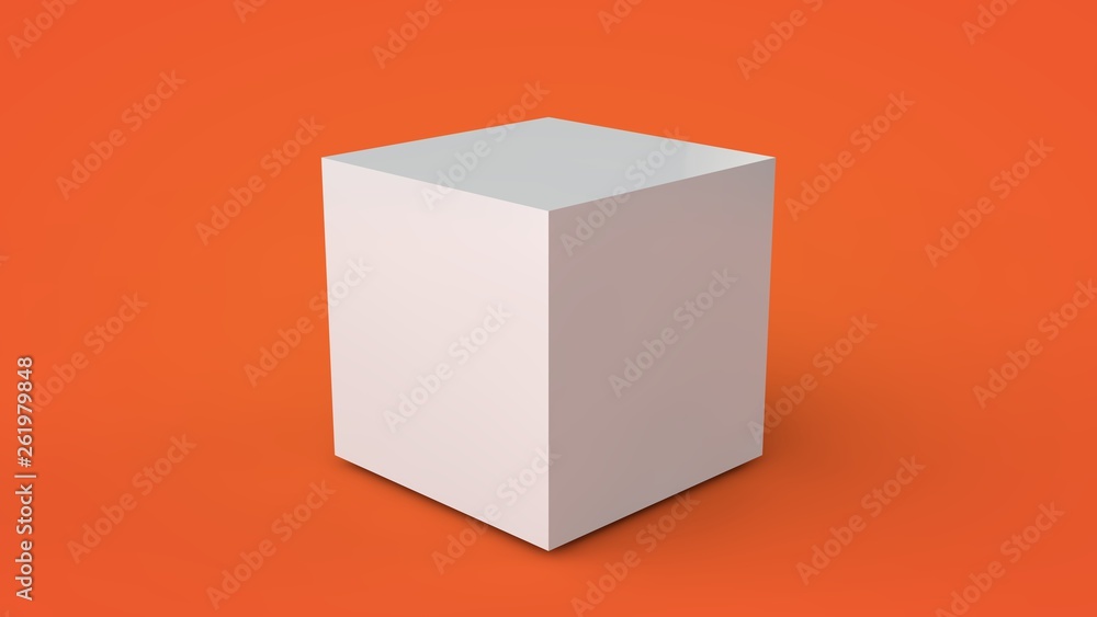 Aufkleber 3d rendering of a cube, a geometric figure isolated on an orange background. the idea of correctness