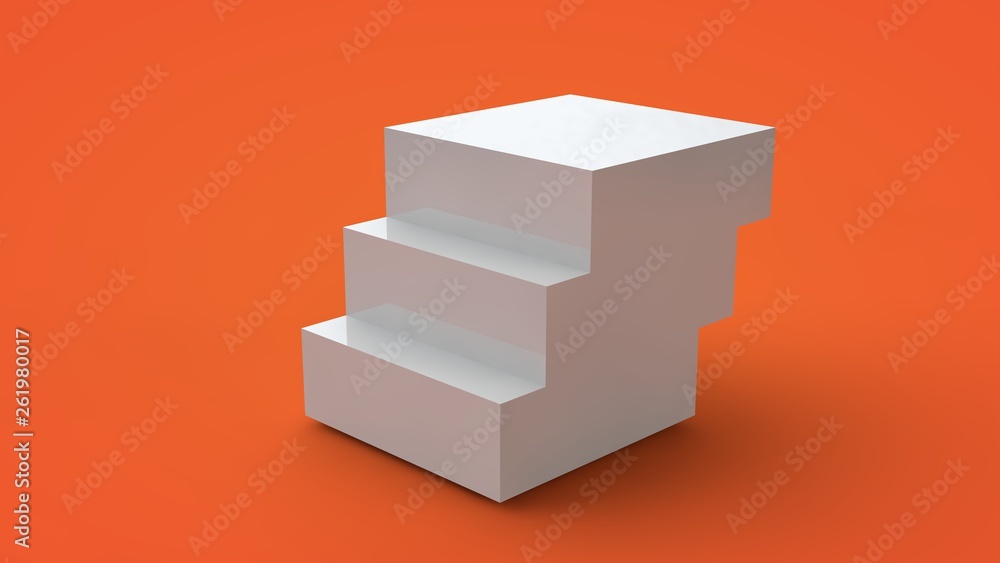 Poster 3d rendering of a white cube isolated on a yellow background. the cube is divided into segments, par