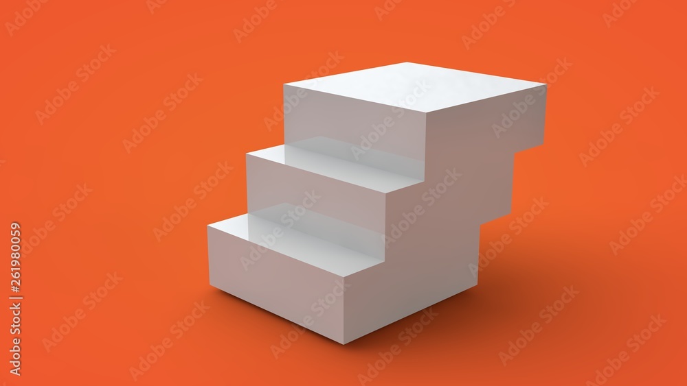 Poster 3d rendering of a white cube isolated on a yellow background. the cube is divided into segments, par