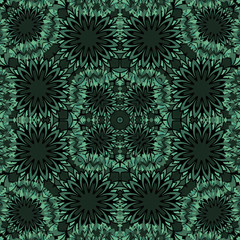 Seamless pattern handkerchief design. Kaleidoscopic print with mandalas and ink splashes. Watercolor effect. Suitable for bed linen, napkins, bandanna and fashion industry.