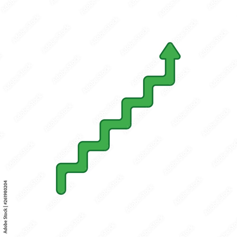 Poster flat design style vector concept of line stairs symbol icon with arrow pointing up on white. colored